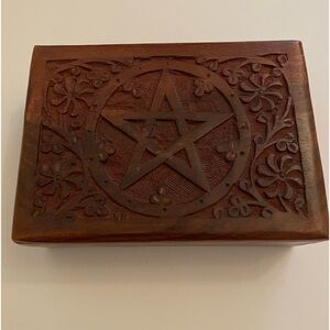 Handmade Hand Carved Wooden Pentagram Box For Storage